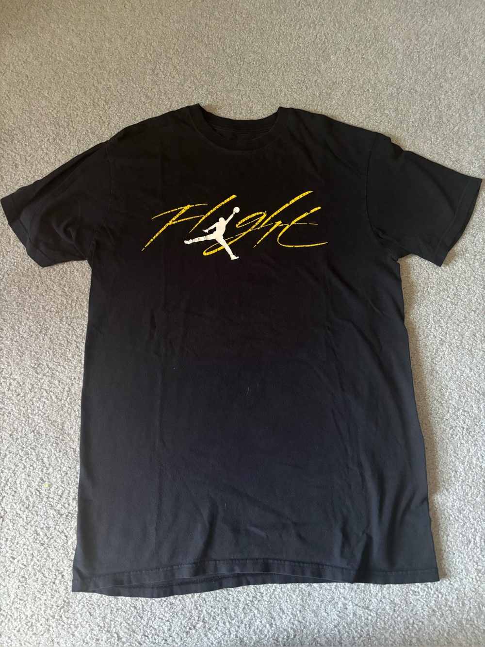 Jordan Black Short Sleeve Tee with Yellow 'Flight' Script